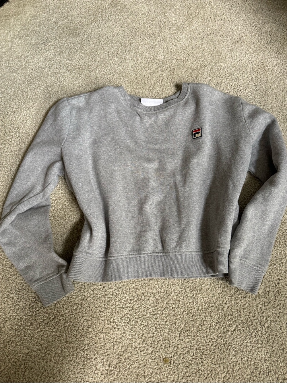 Fila Light Grey Women's Crewneck Sweatshirt with Logo Patch cropped
